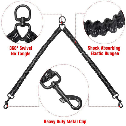 Dual Dog Leash Comfort Grip Reflective Strap