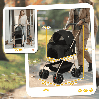 Pet Stroller Folding Compact Removable Basket Storage
