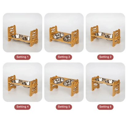 Portable Pet Feeder Adjustable Height 2 Metal Bowls