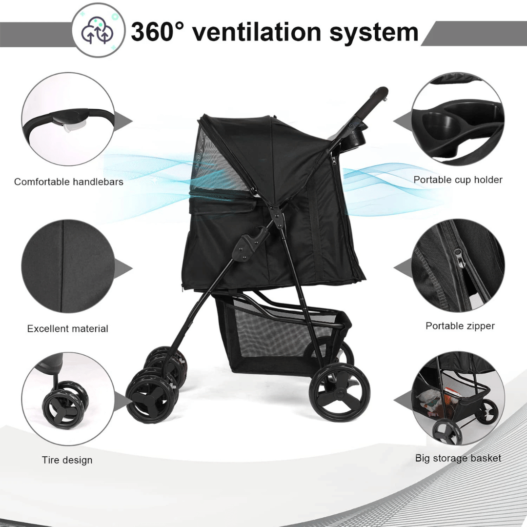 Pet Stroller Collapsible Storage Compartment Large