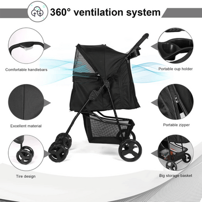 Pet Stroller Collapsible Storage Compartment Large