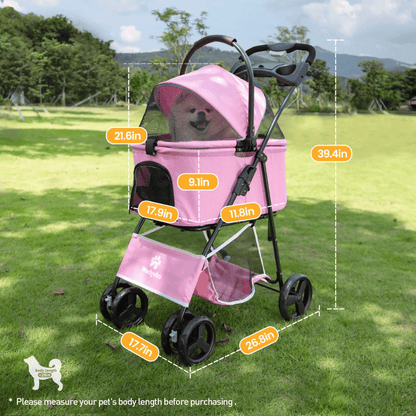 Folding Pet Stroller Removable Carrier Storage