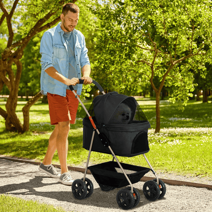 Pet Stroller Folding Compact Removable Basket Storage