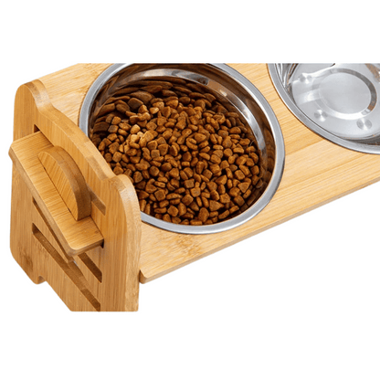 Portable Pet Feeder Adjustable Height 2 Metal Bowls
