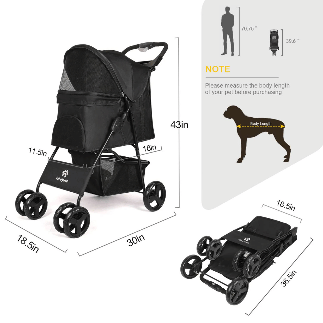 Pet Stroller Collapsible Storage Compartment Large