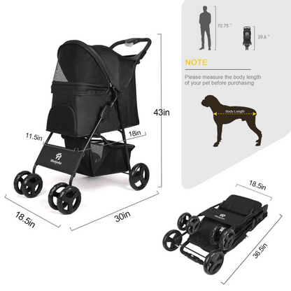 Pet Stroller Collapsible Storage Compartment Large