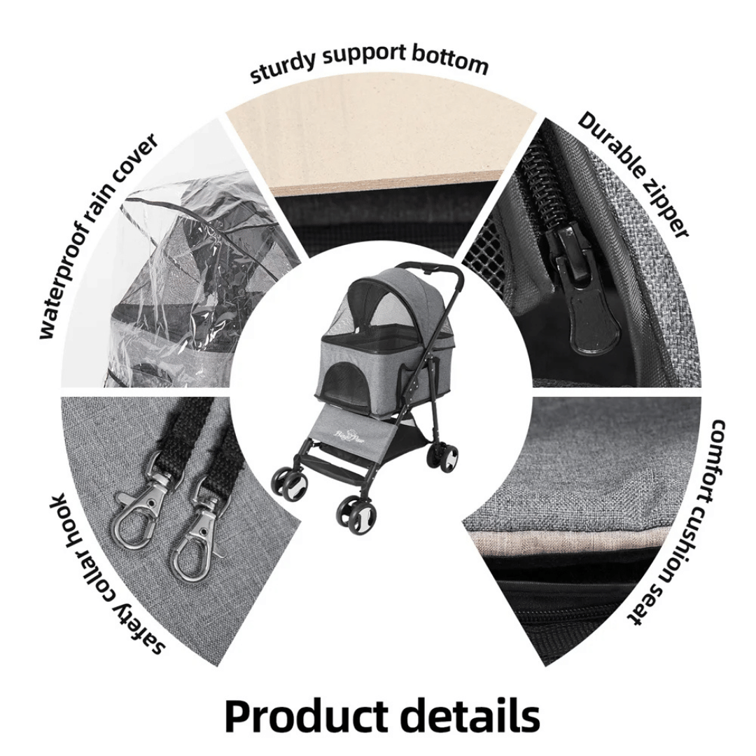 Pet Stroller Detachable Carrier Car Seat