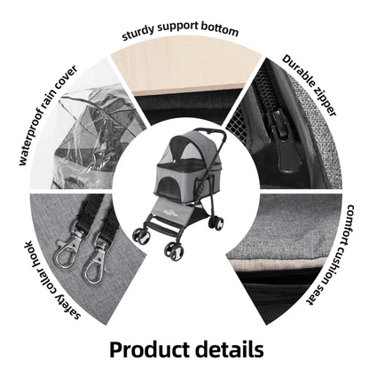 Pet Stroller Detachable Carrier Car Seat