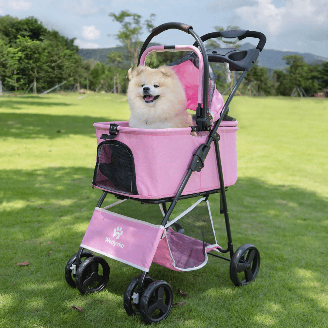 Folding Pet Stroller Removable Carrier Storage