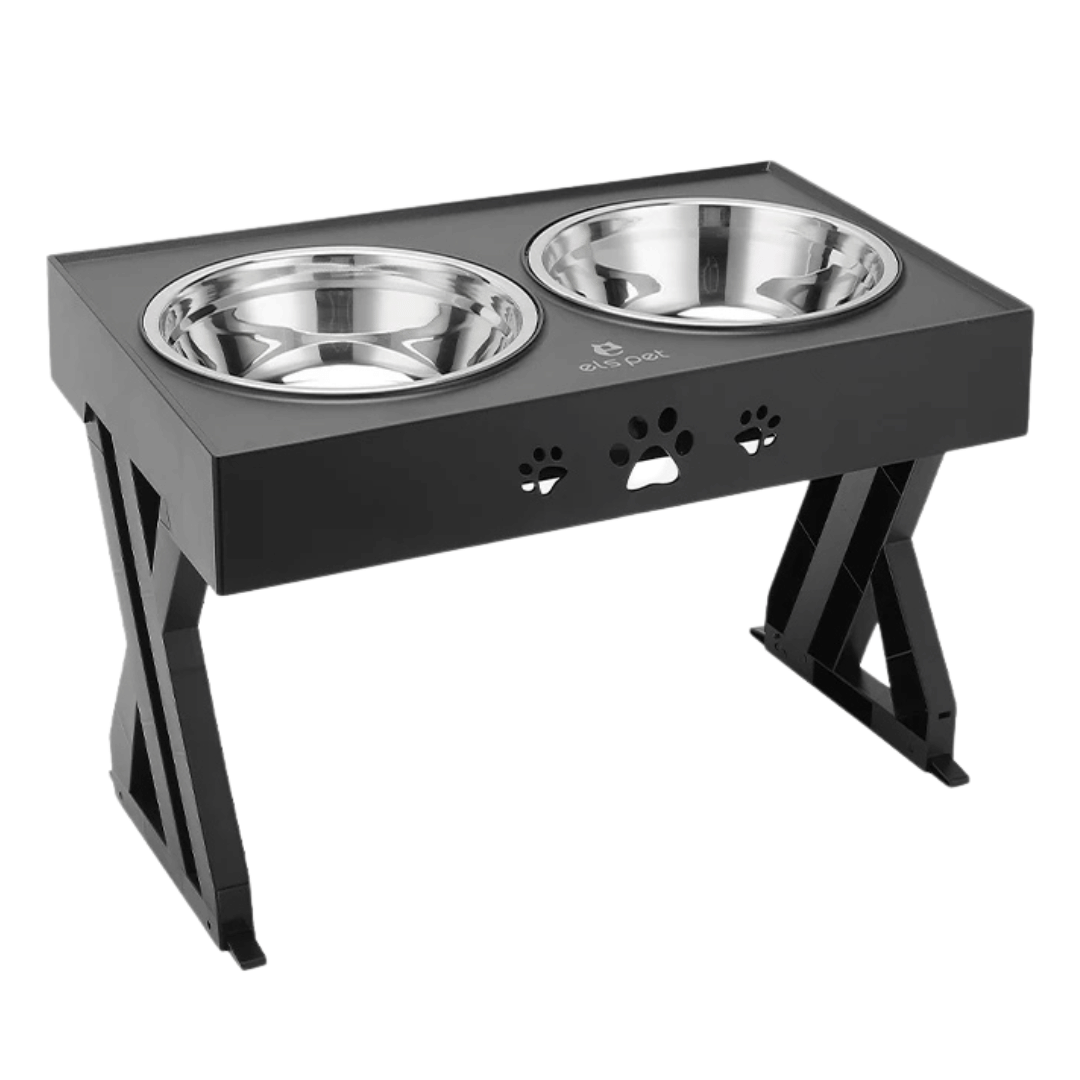 Adjustable Raised Dog Feeder Stainless Steel 2 Bowls