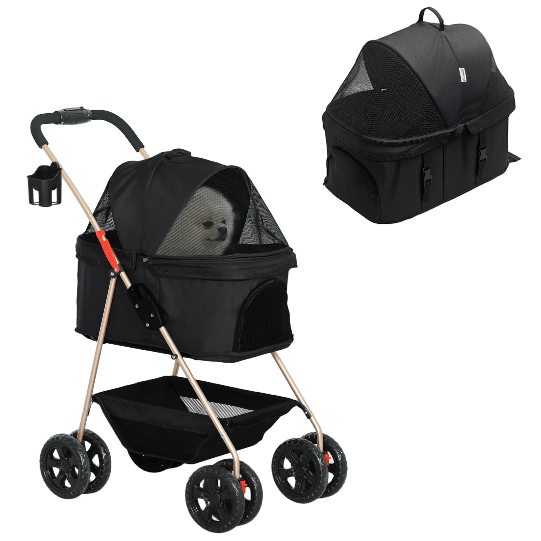 Pet Stroller Folding Compact Removable Basket Storage