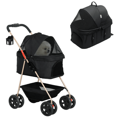 Pet Stroller Folding Compact Removable Basket Storage