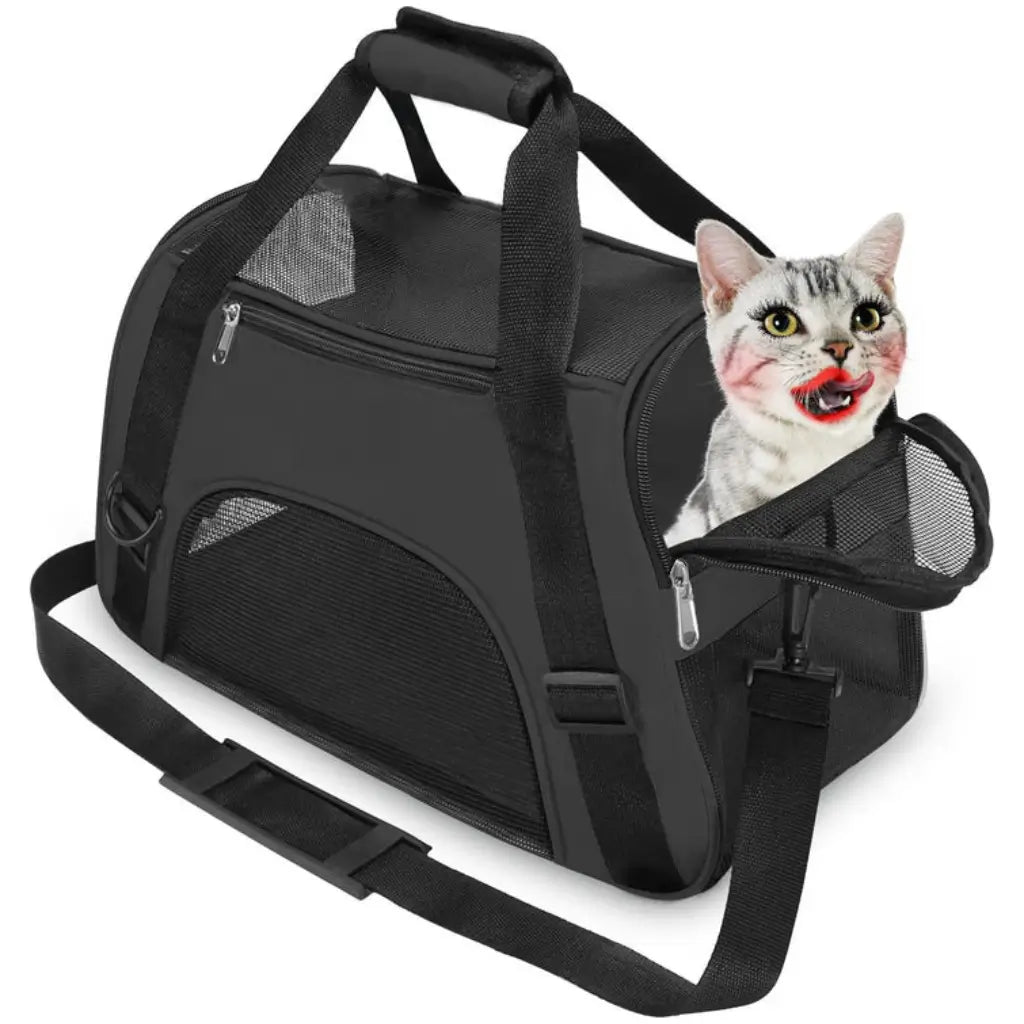 Small Soft Sided Pet Carrier Black Portable Travel Bag - Pupporia