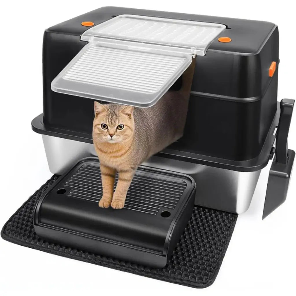 Stainless Steel Cat Litter Box High Sided With Lid - Pupporia