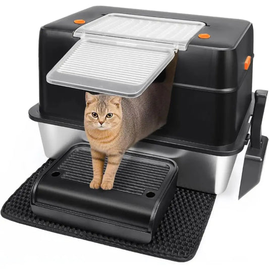 Stainless Steel Cat Litter Box High Sided With Lid - Pupporia