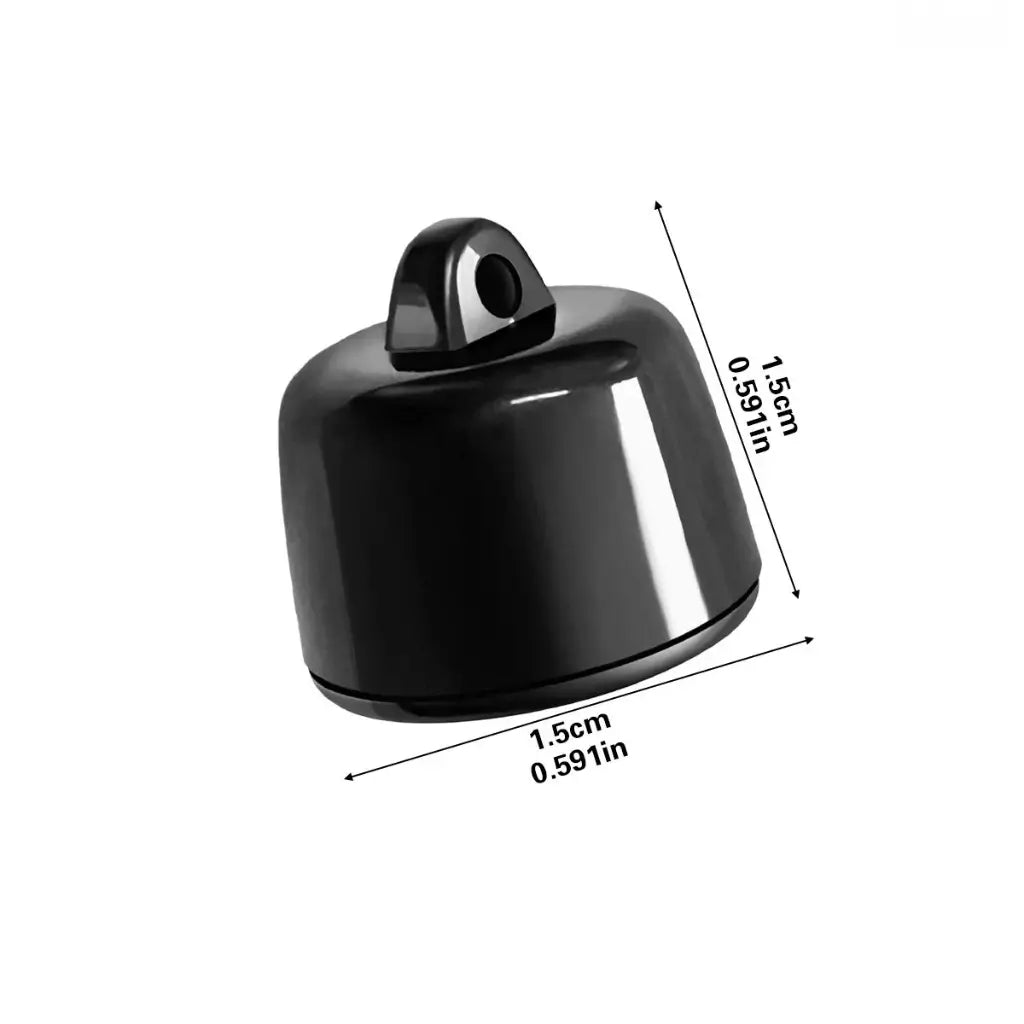 Black mini gps tracker with measurements on a white background