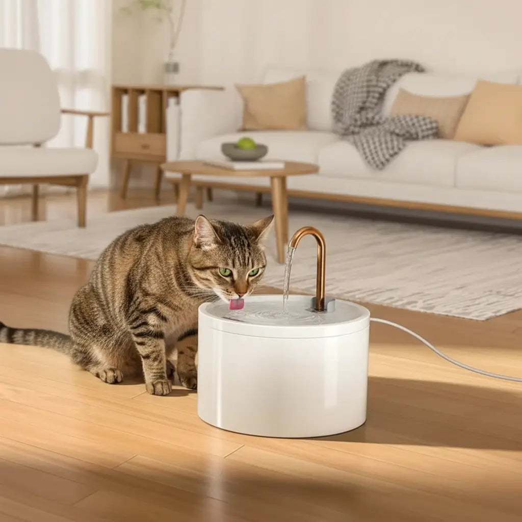 Ceramic Cat Water Fountain 2.1L Copper Spout Triple Filtration - Pupporia