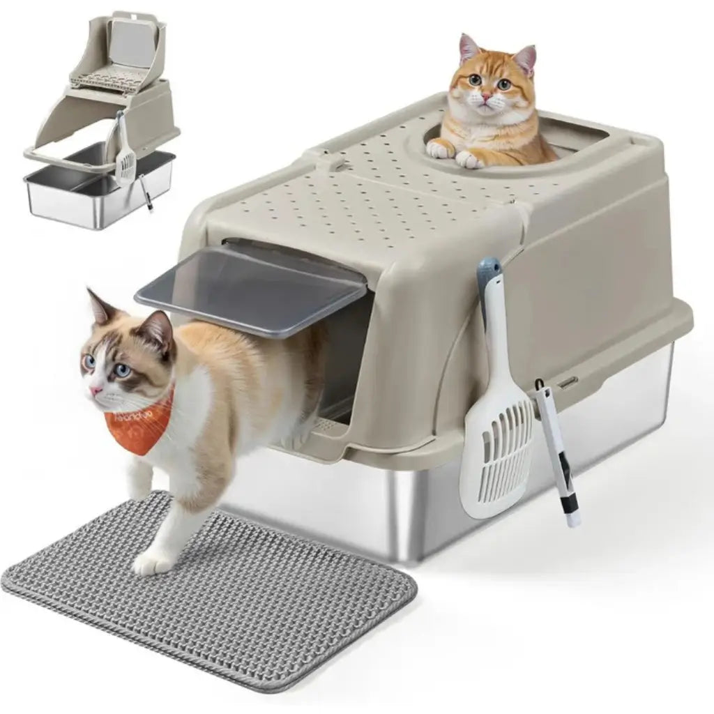 Stainless Steel Large Enclosed Litter Box Dual Entry Leak Proof - Pupporia