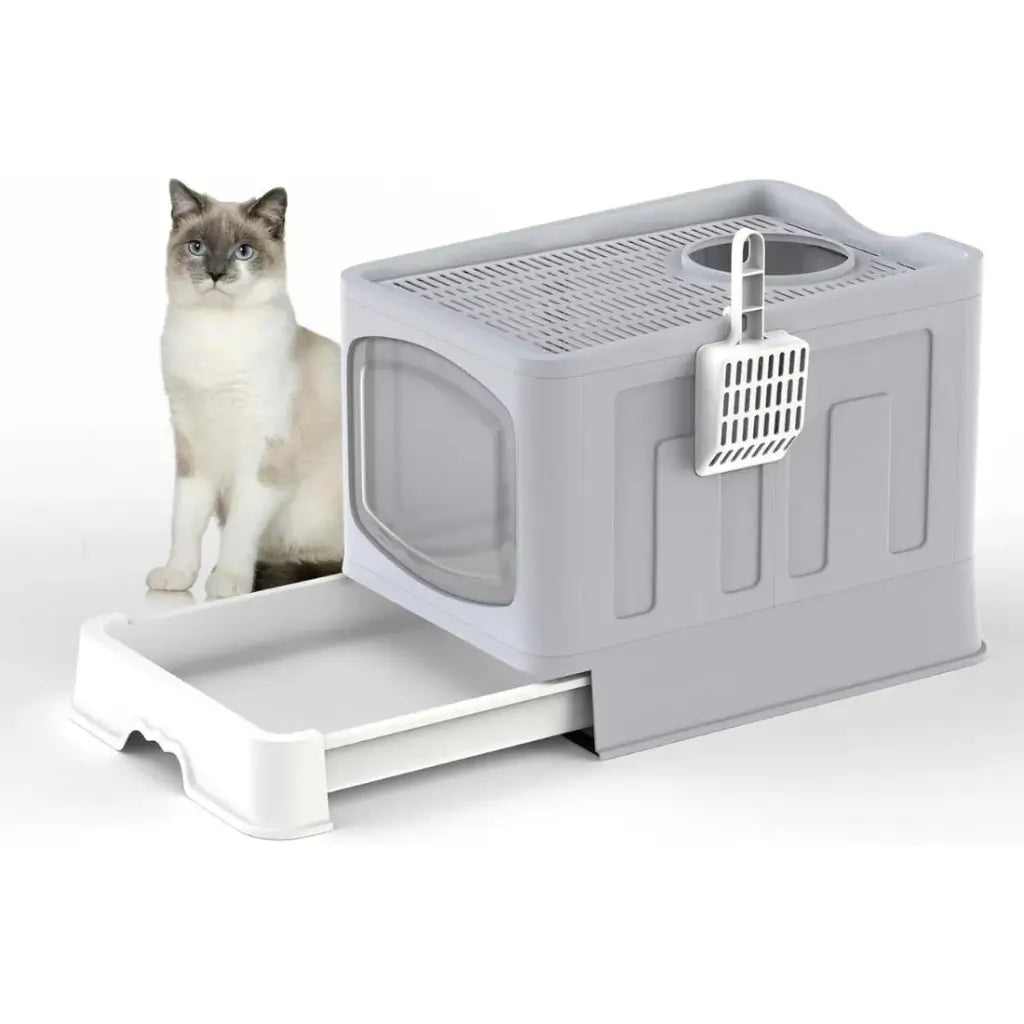 Cat Litter Box Large Slide-Out Tray & Scoop Foldable - Pupporia