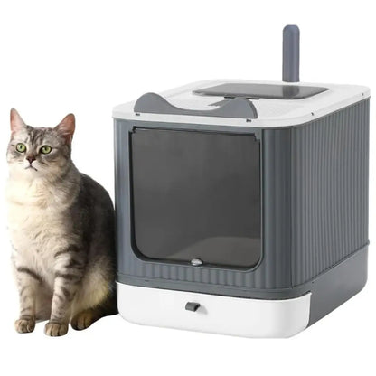 Enclosed Cat Litter Box Foldable Dual Door 3 Modes - Pupporia