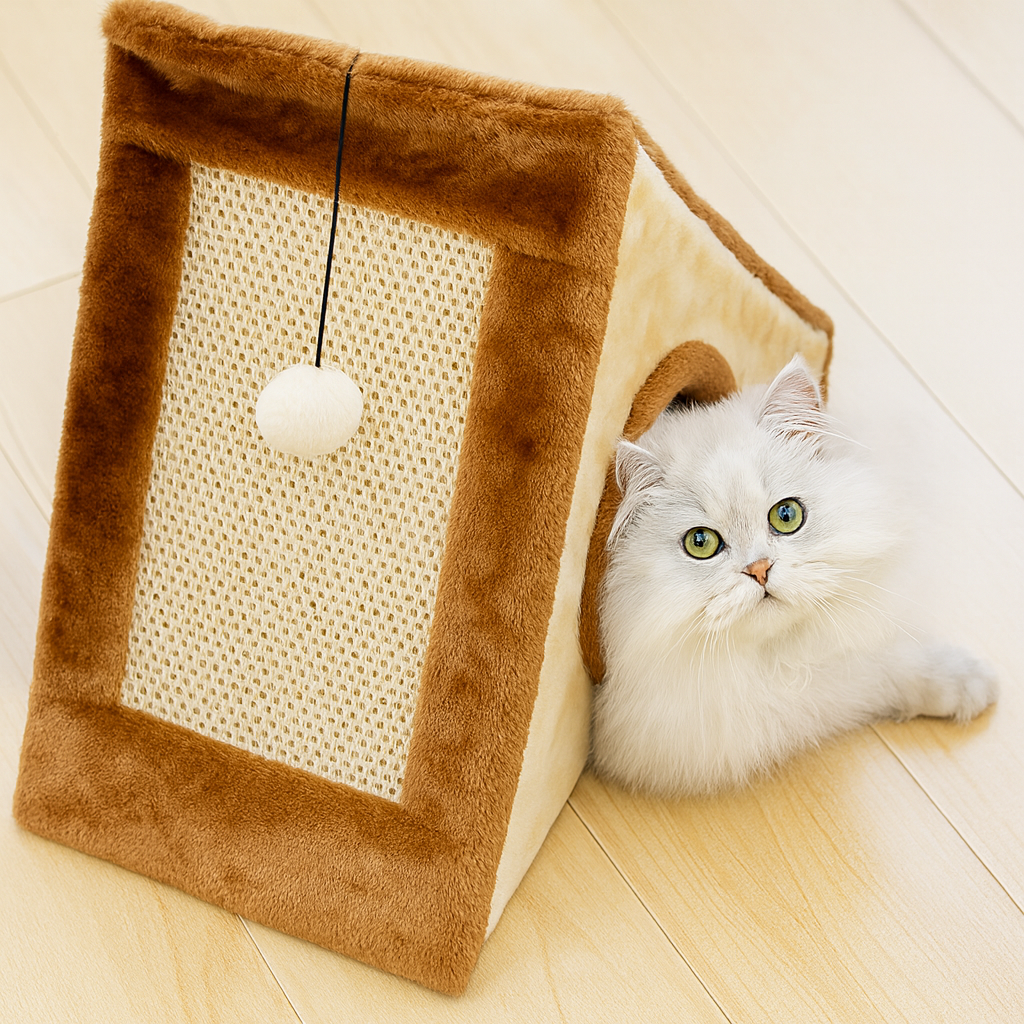 Cat Play Tent House with Scratching Post and Play Ball - Pupporia
