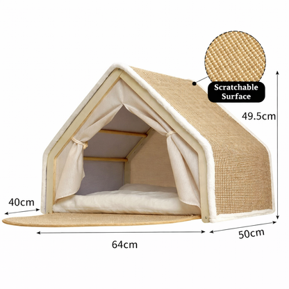 Wooden Cat House With Scratching Mat