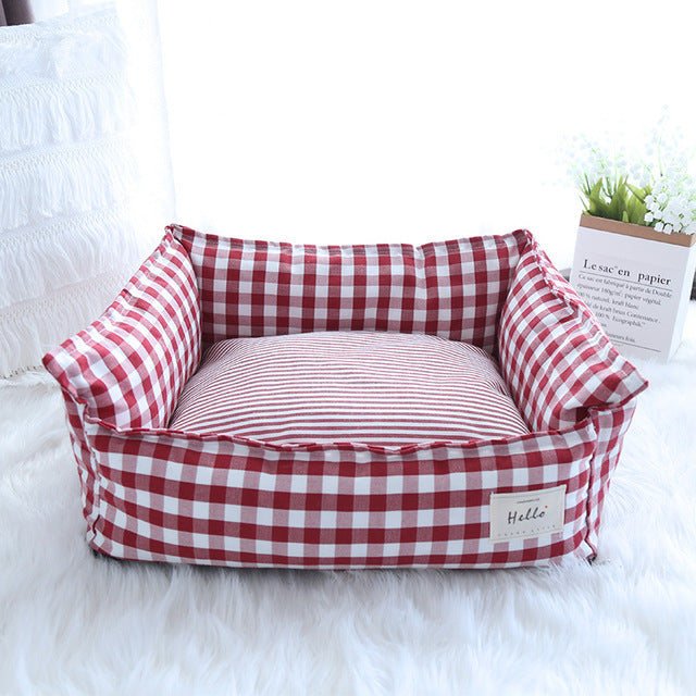Small Plaid Pet Bed For Dogs Cats