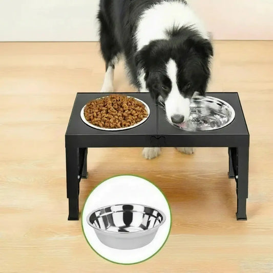 Adjustable Elevated Dog Feeder 5 Height Settings Stainless Steel Bowls - Pupporia