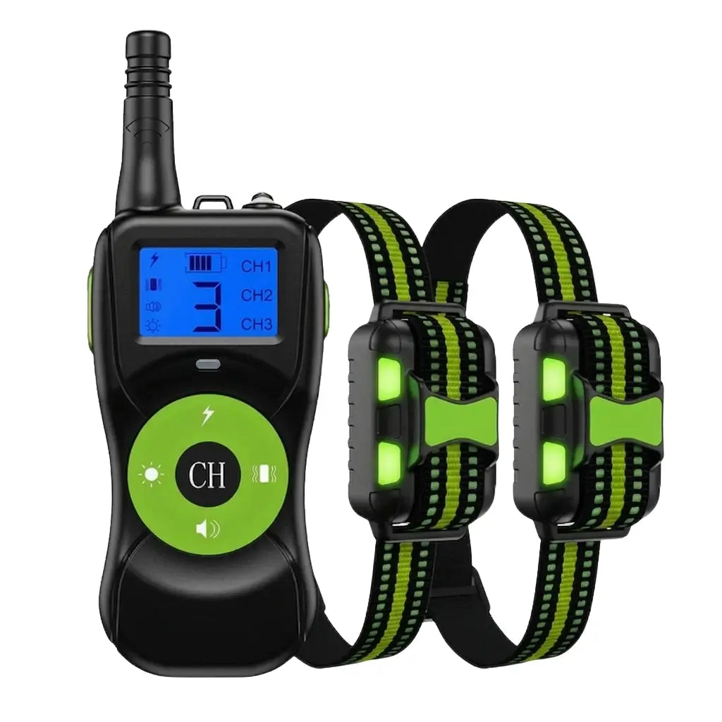 Durable Nylon Pet Training Collar & Remote Green | For 2 Dogs