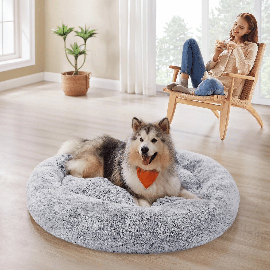 Giant 3XL Furry Plush Donut Dog Bed for Extra Large Dog Breeds with Washable Cover 1
