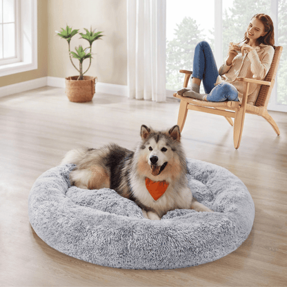 Giant 3XL Furry Plush Donut Dog Bed for Extra Large Dog Breeds with Washable Cover 1