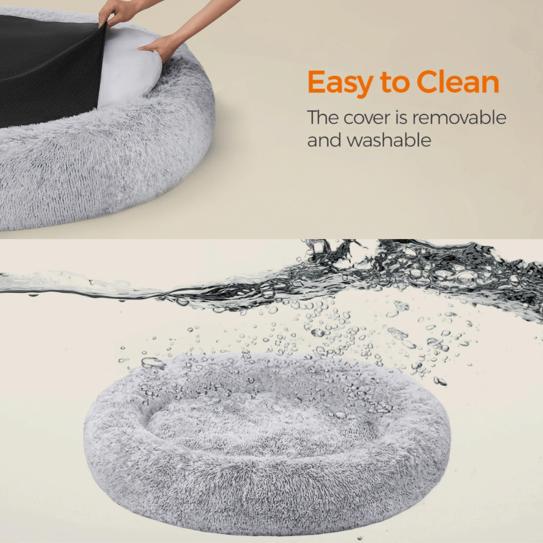 Giant 3XL Furry Plush Donut Dog Bed for Extra Large Dog Breeds with Washable Cover 2