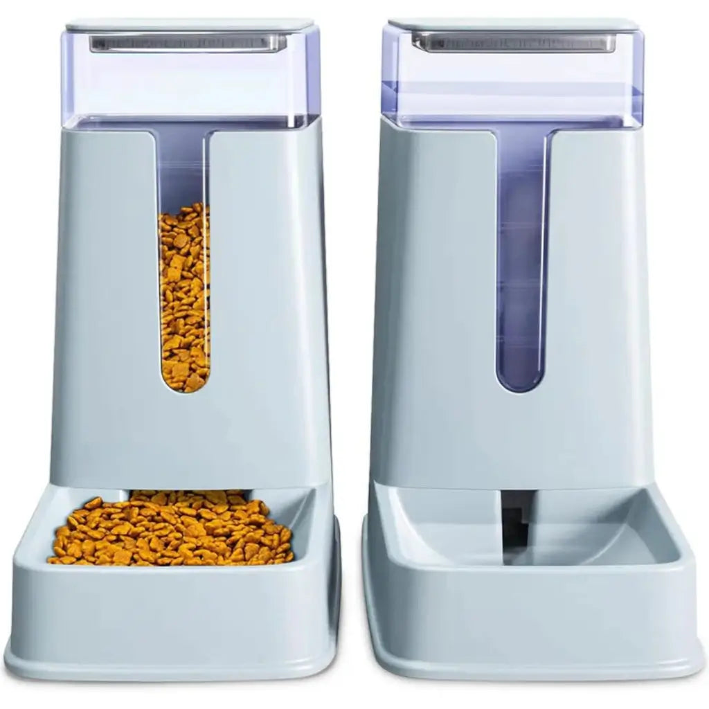 Pet food dispenser and water dispenser on a white background