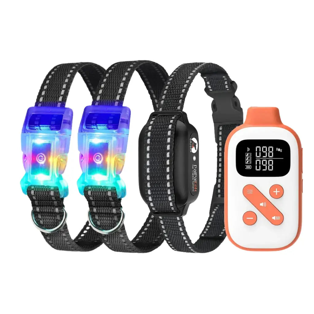 Rechargeable Anti Bark Dog Collar & Remote Controller Remote + 3 Collars (Black + 2 LED)
