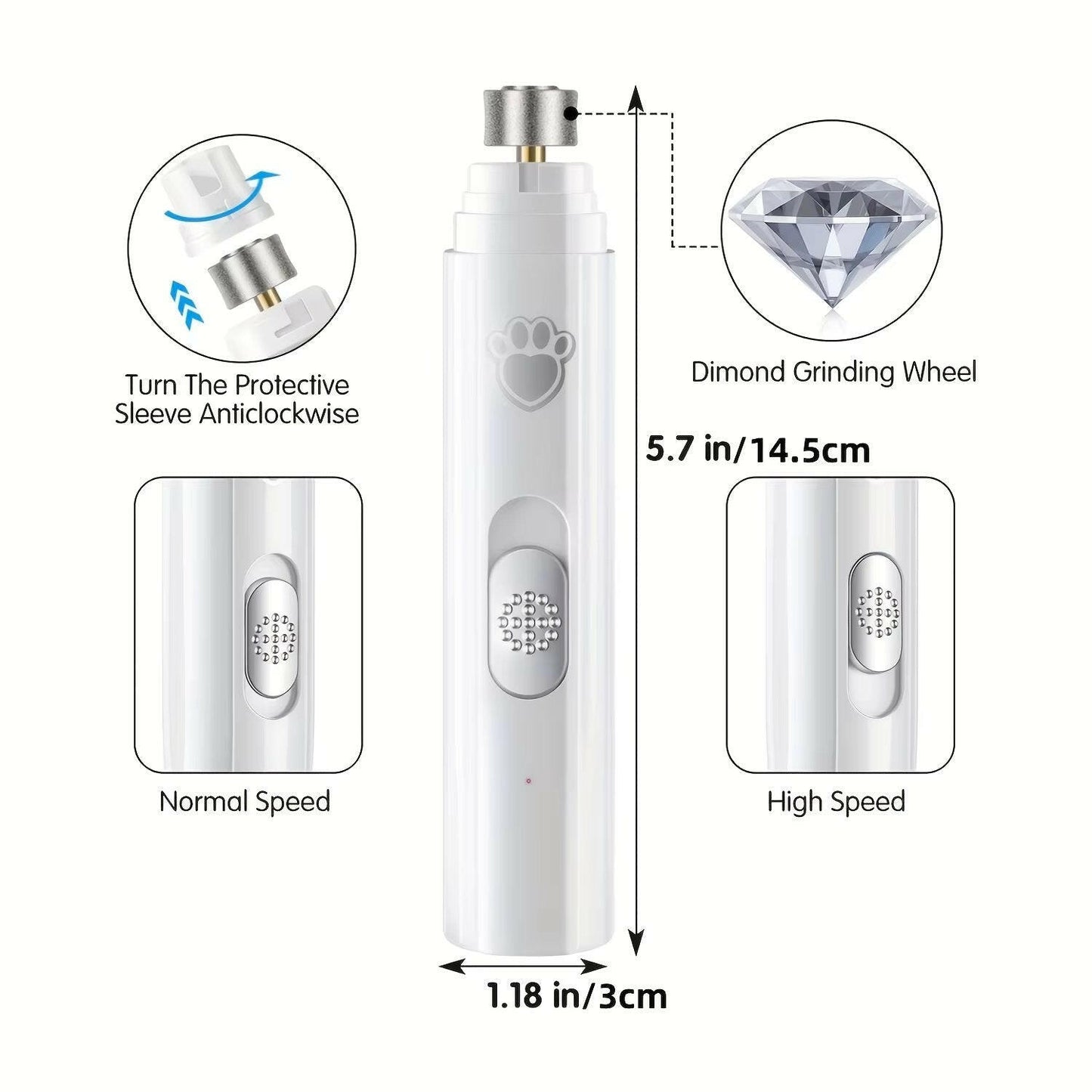 Pet Nail Trimmer 2-Speed Quiet Grinder
