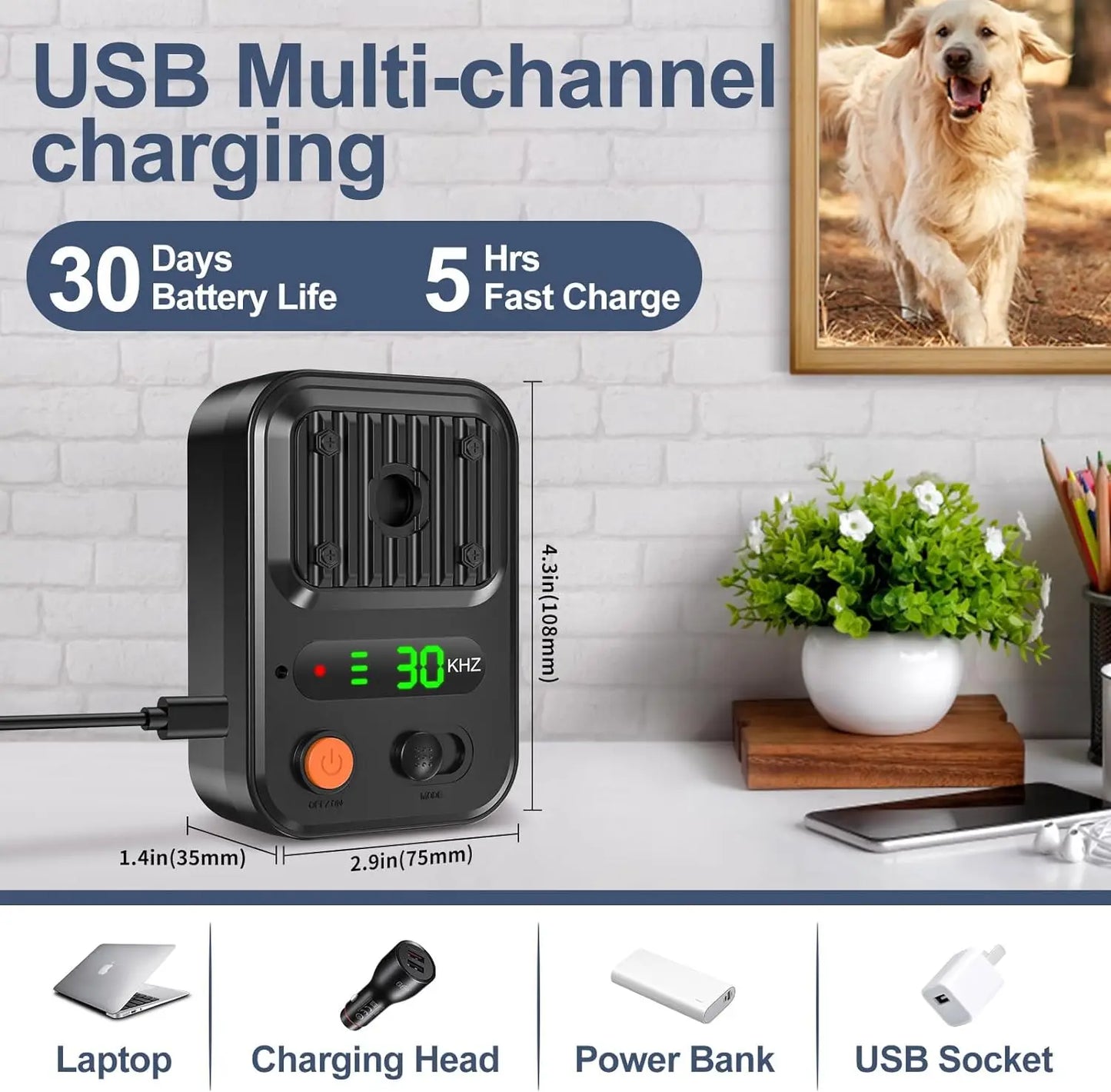 Rechargeable Dog Bark Trainer Outdoor Indoor Device