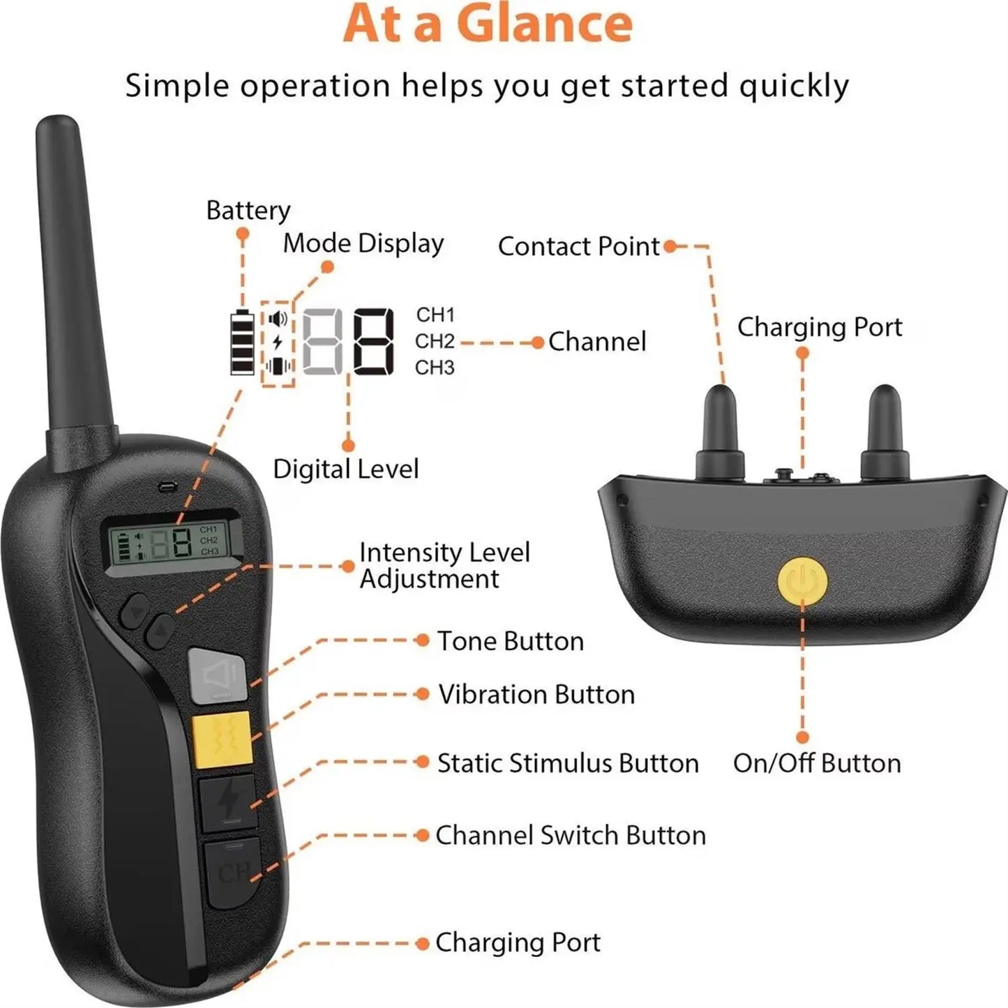 Rechargeable Long Range Dog Training Collar Remote