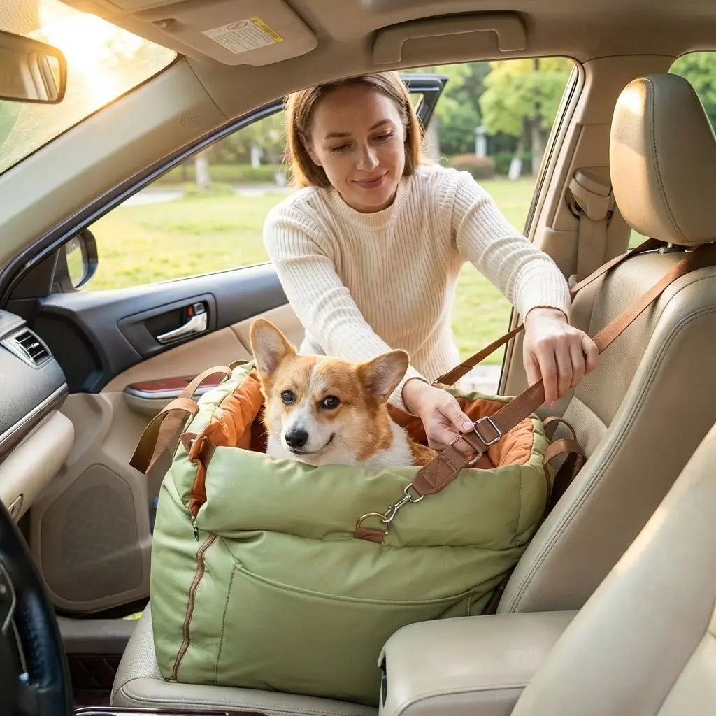 Pet Car Booster Seat Waterproof Faux Leather Small Medium Dogs