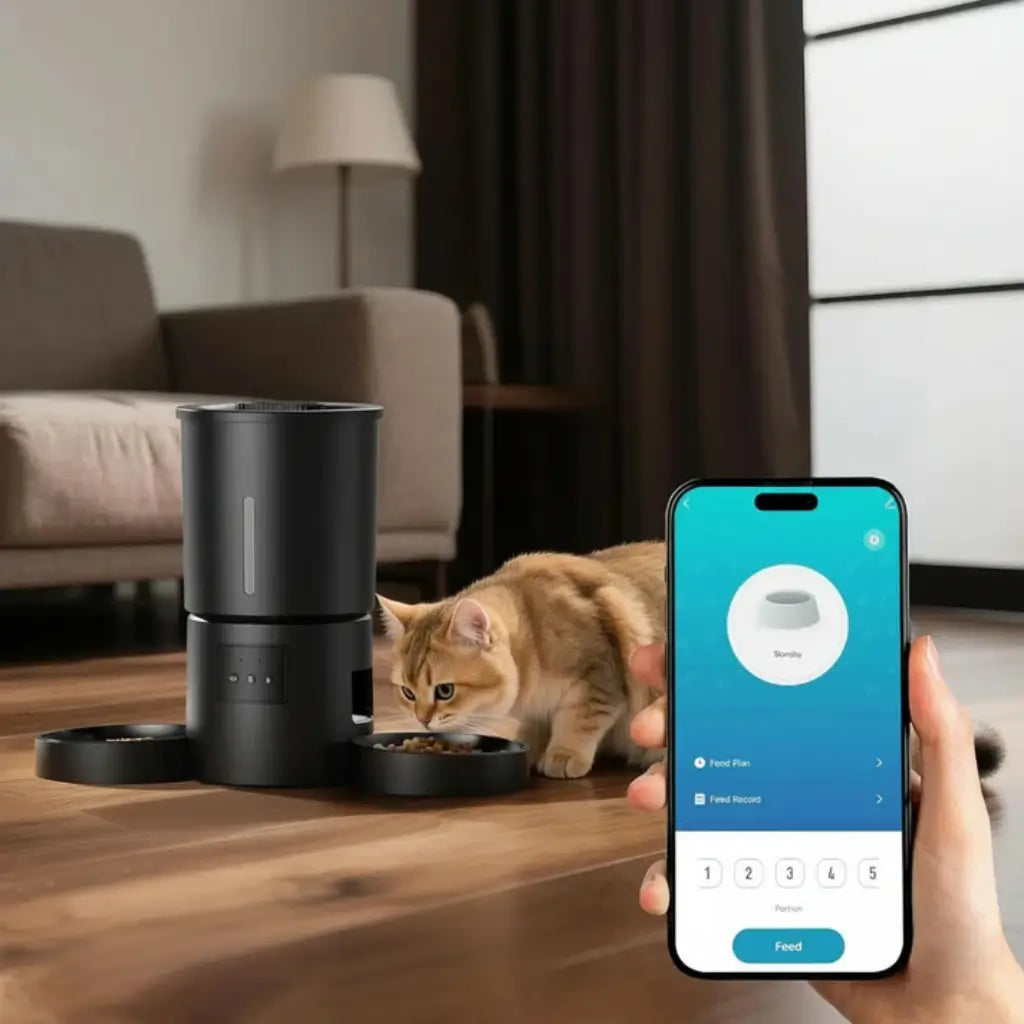 Wifi Automatic Cat Feeder 5L Dual Bowls App Control - Pupporia
