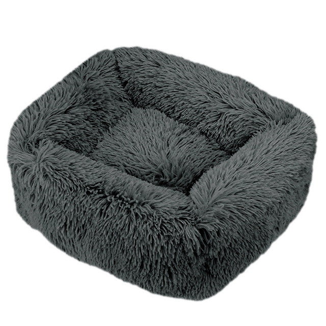 Square Furry Plush Calming Dog Bed | Washable 12