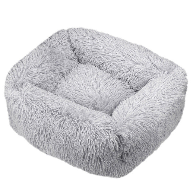 Square Furry Plush Calming Dog Bed | Washable 14