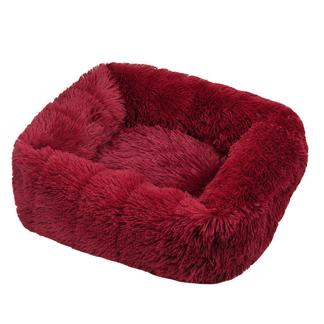 Square Furry Plush Calming Dog Bed | Washable 16