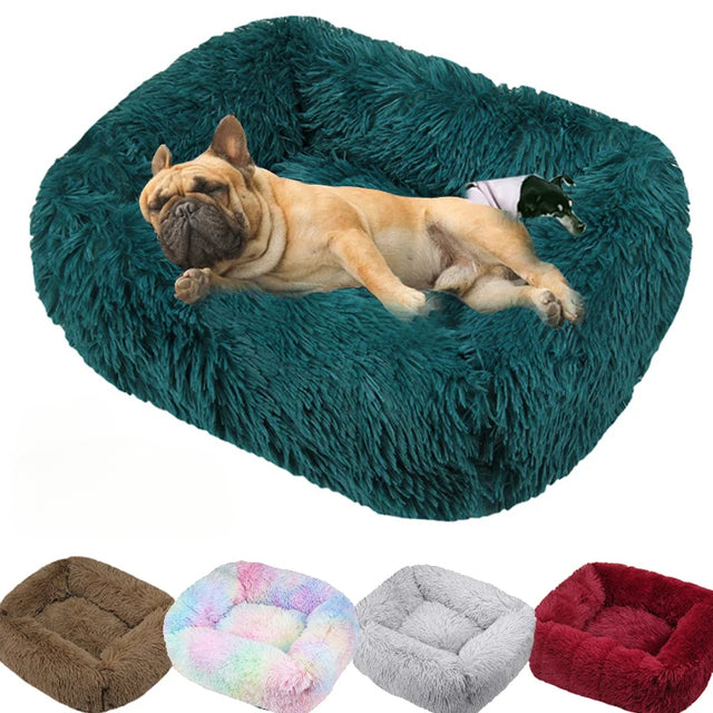 Square Furry Plush Calming Dog Bed | Washable 2