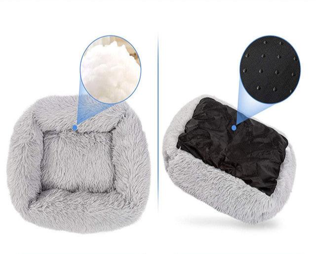 Square Furry Plush Calming Dog Bed | Washable 4
