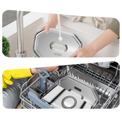 Stainless steel cat water fountain being washed by hands and by dish washer