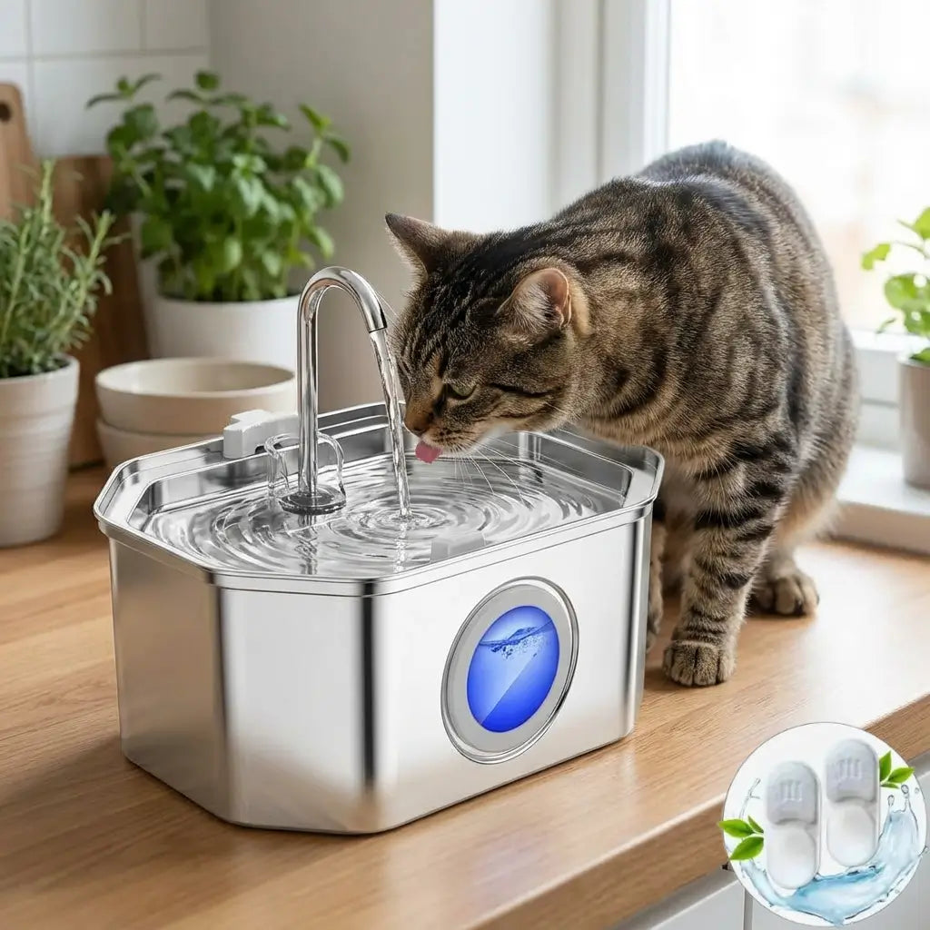Automatic Cat Water Fountain Stainless Steel 3.2L - Pupporia