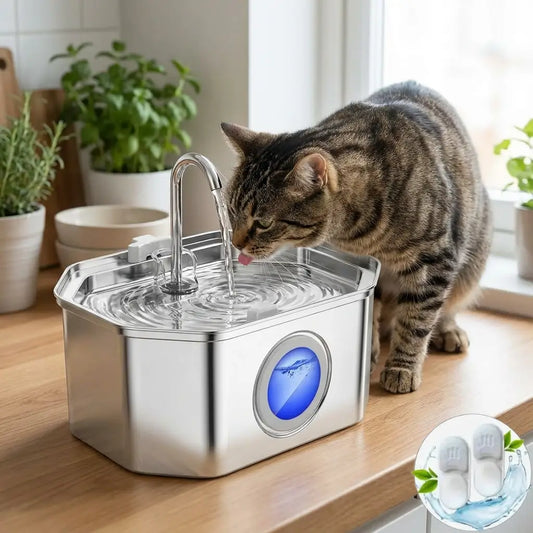 Automatic Cat Water Fountain Stainless Steel 3.2L - Pupporia