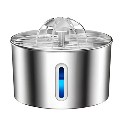 Stainless Steel Cat Water Fountain 2.2L LED Light Triple Filtration