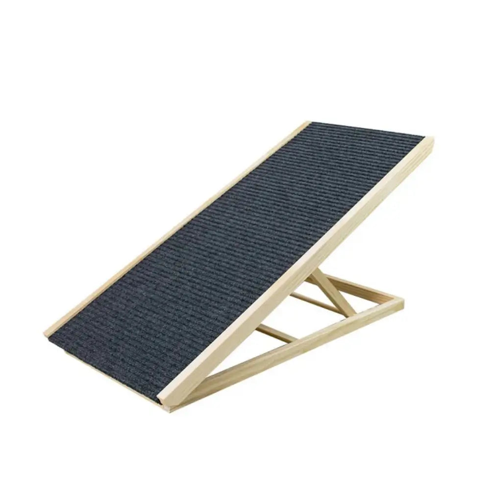Wooden ramp with textured surface on a white background