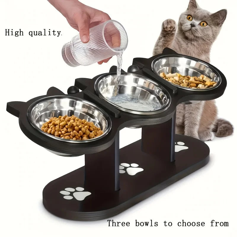 Stainless Steel 3 Bowl Elevated Cat Feeder